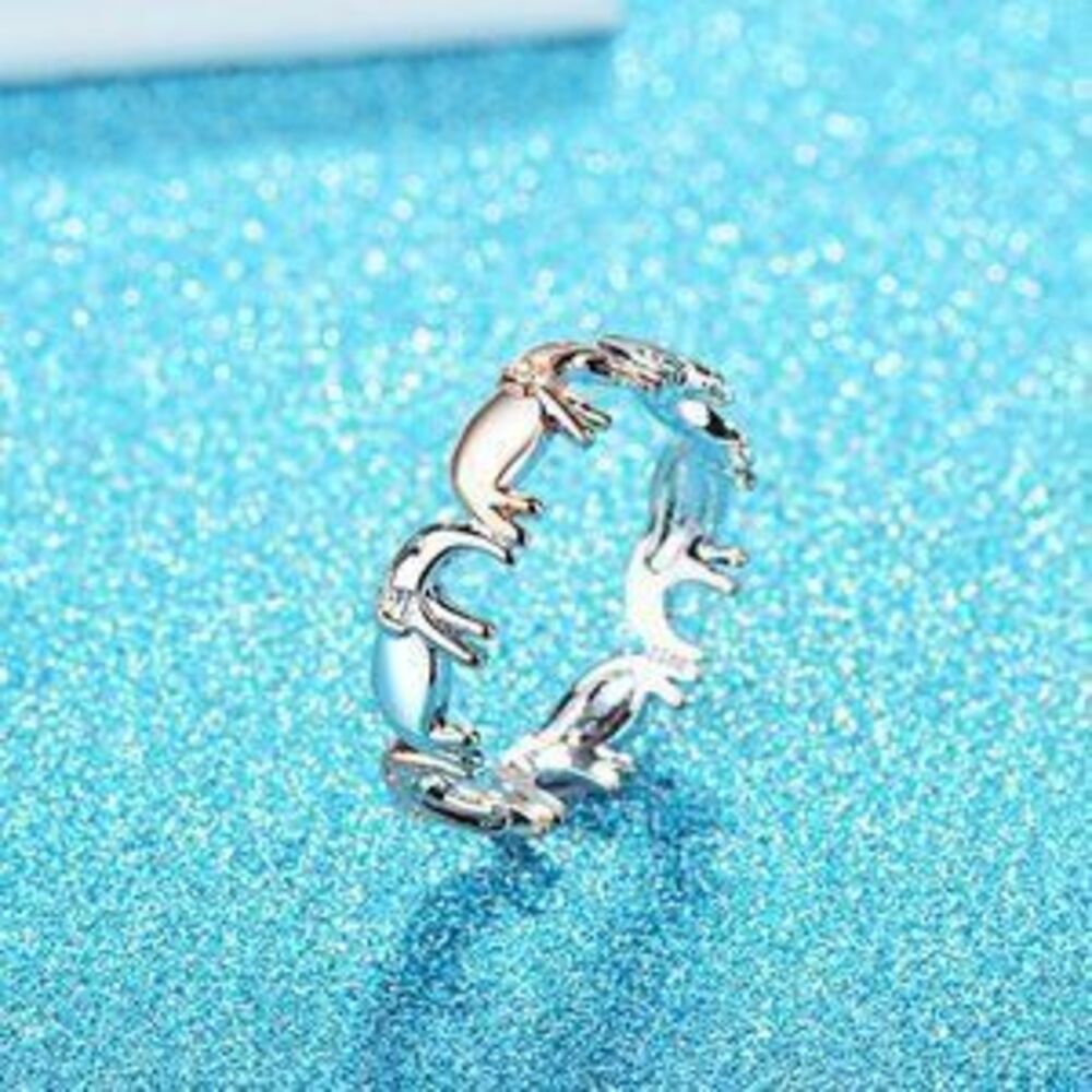 NEW Silver & Rose Gold Elephant Eternity Band Ring